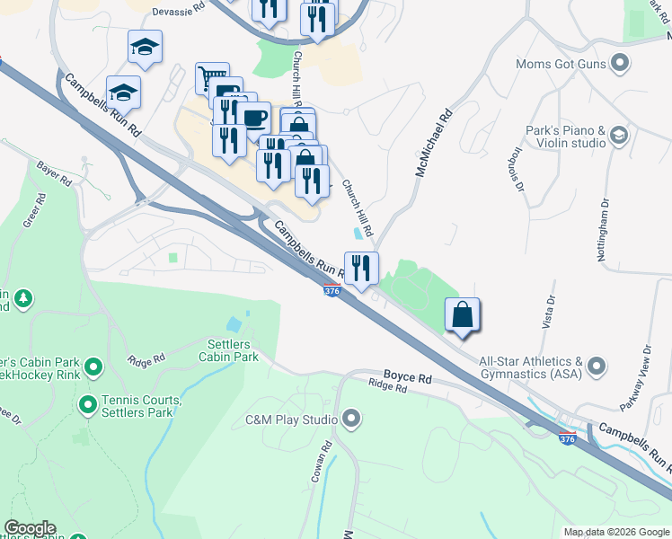 map of restaurants, bars, coffee shops, grocery stores, and more near 4893 Campbells Run Road in Pittsburgh