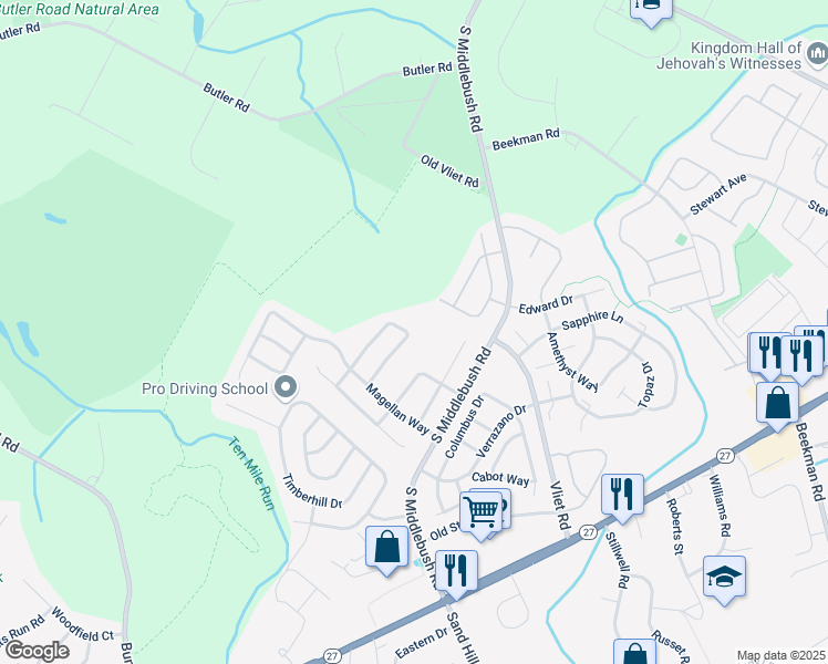 map of restaurants, bars, coffee shops, grocery stores, and more near 34 Cartier Drive in Franklin Township