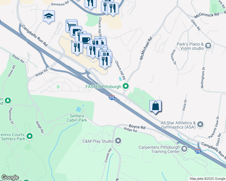 map of restaurants, bars, coffee shops, grocery stores, and more near 5000 Campbells Run Road in Pittsburgh
