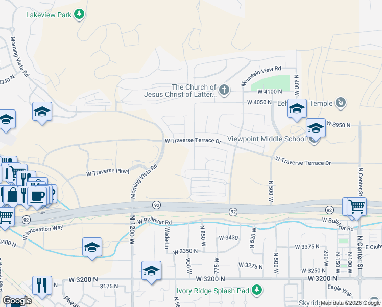 map of restaurants, bars, coffee shops, grocery stores, and more near 3753 North 900 West in Lehi