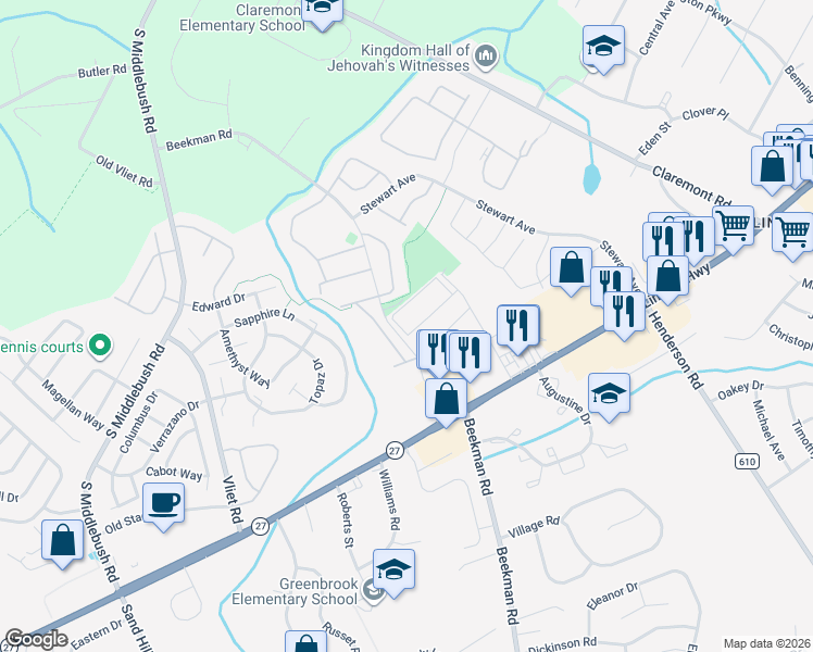 map of restaurants, bars, coffee shops, grocery stores, and more near 20 Delar Parkway in Franklin Township