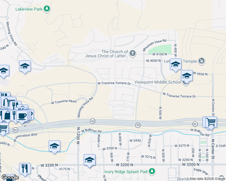 map of restaurants, bars, coffee shops, grocery stores, and more near 3753 North 900 West in Lehi