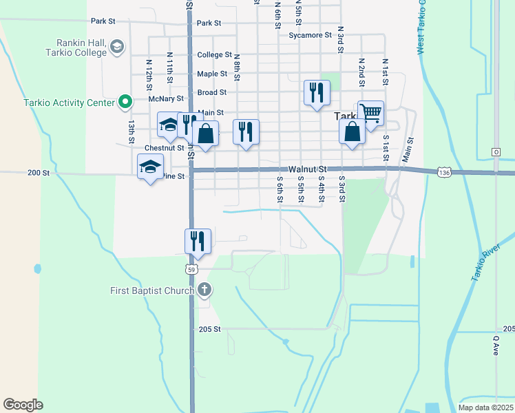 map of restaurants, bars, coffee shops, grocery stores, and more near 606 South 7th Street in Tarkio
