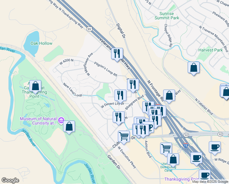 map of restaurants, bars, coffee shops, grocery stores, and more near 3928 North Davencourt Loop in Lehi