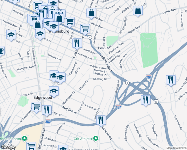 map of restaurants, bars, coffee shops, grocery stores, and more near 1148 Sperling Drive in Pittsburgh