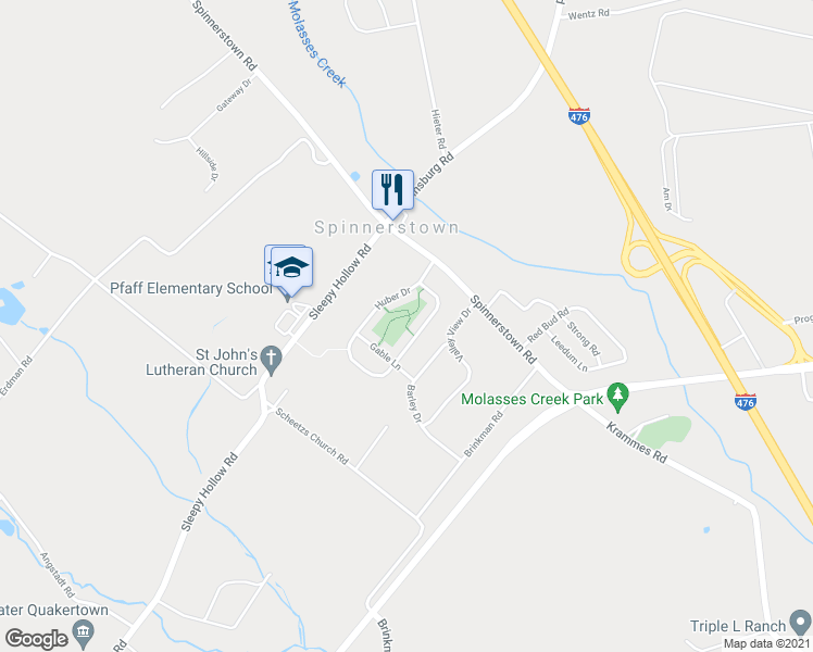 map of restaurants, bars, coffee shops, grocery stores, and more near Valley View II Walking Path in Quakertown