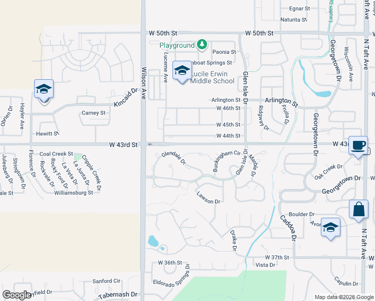 map of restaurants, bars, coffee shops, grocery stores, and more near 2448 Glendale Court in Loveland