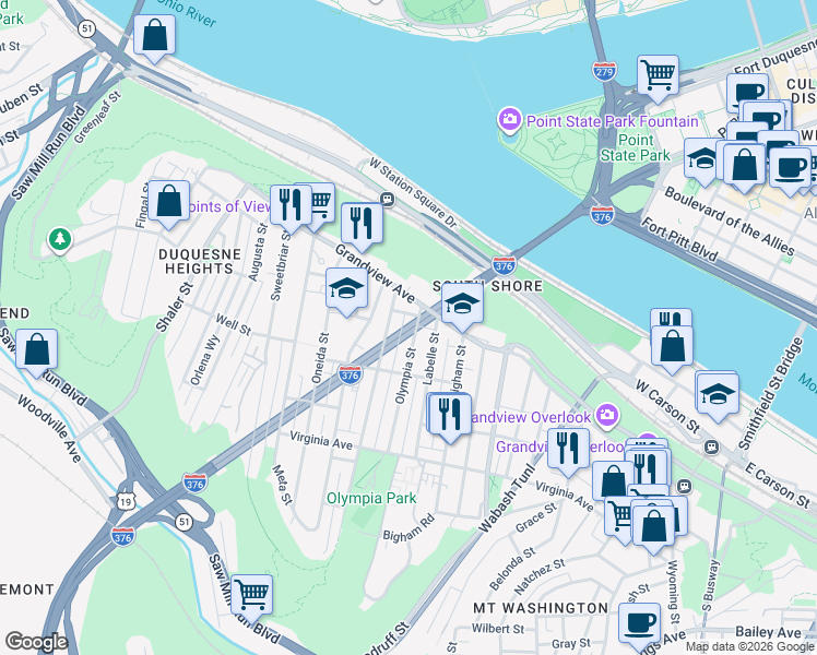 map of restaurants, bars, coffee shops, grocery stores, and more near 161 Hallock Street in Pittsburgh