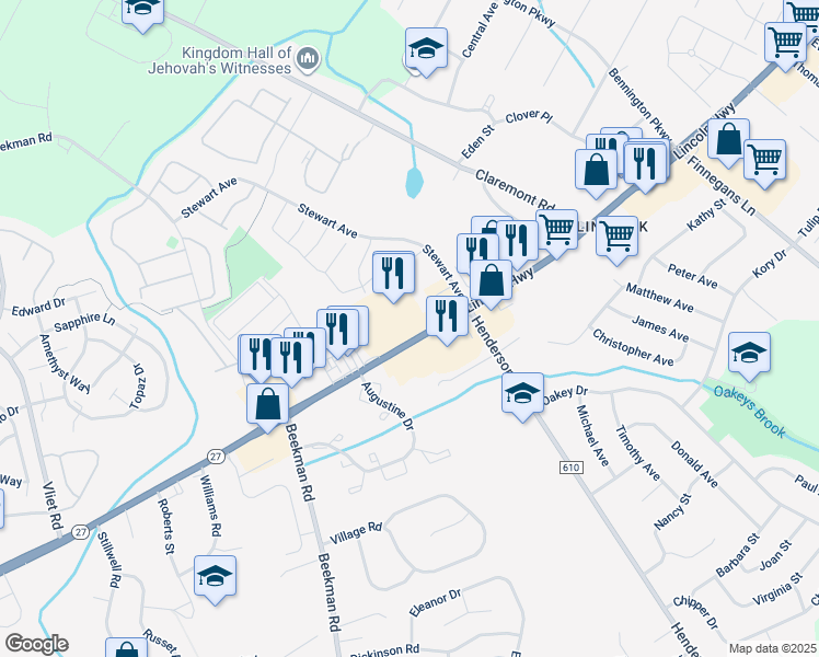 map of restaurants, bars, coffee shops, grocery stores, and more near 3151 New Jersey 27 in Franklin Township