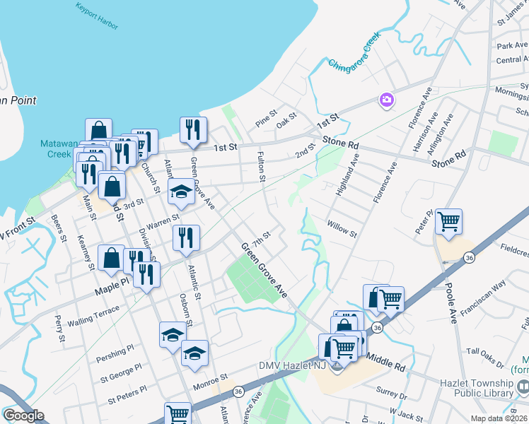 map of restaurants, bars, coffee shops, grocery stores, and more near 79 Manchester Avenue in Keyport