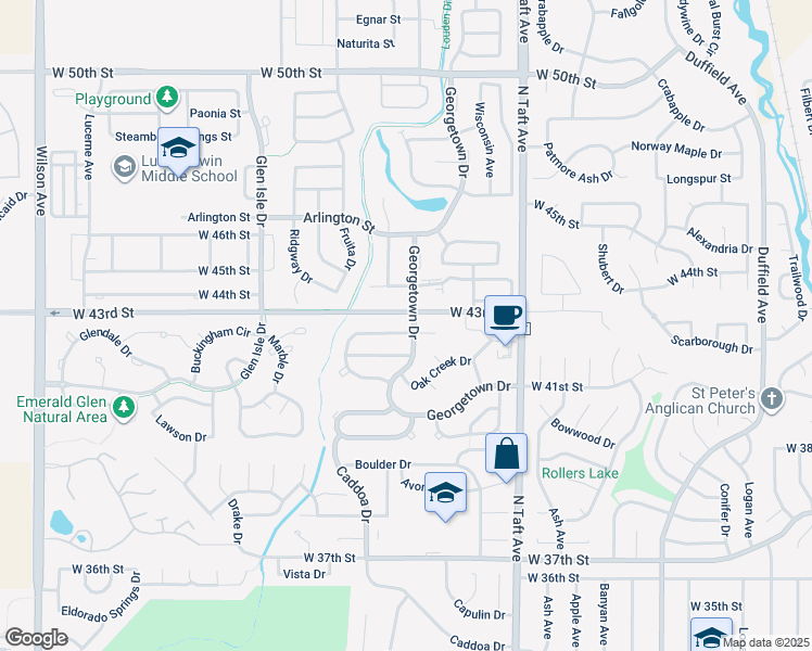 map of restaurants, bars, coffee shops, grocery stores, and more near 4261 Georgetown Drive in Loveland