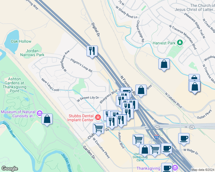 map of restaurants, bars, coffee shops, grocery stores, and more near 3868 North Davencourt Loop in Lehi