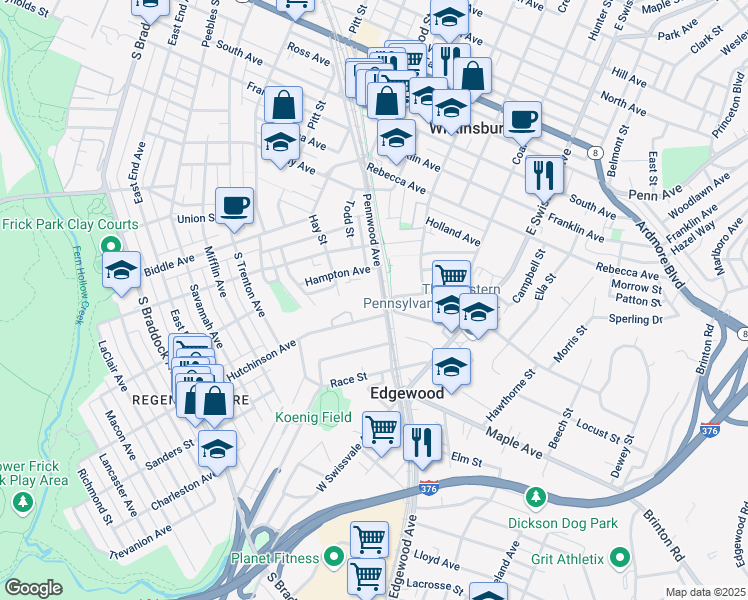 map of restaurants, bars, coffee shops, grocery stores, and more near 800 East Hutchinson Avenue in Pittsburgh