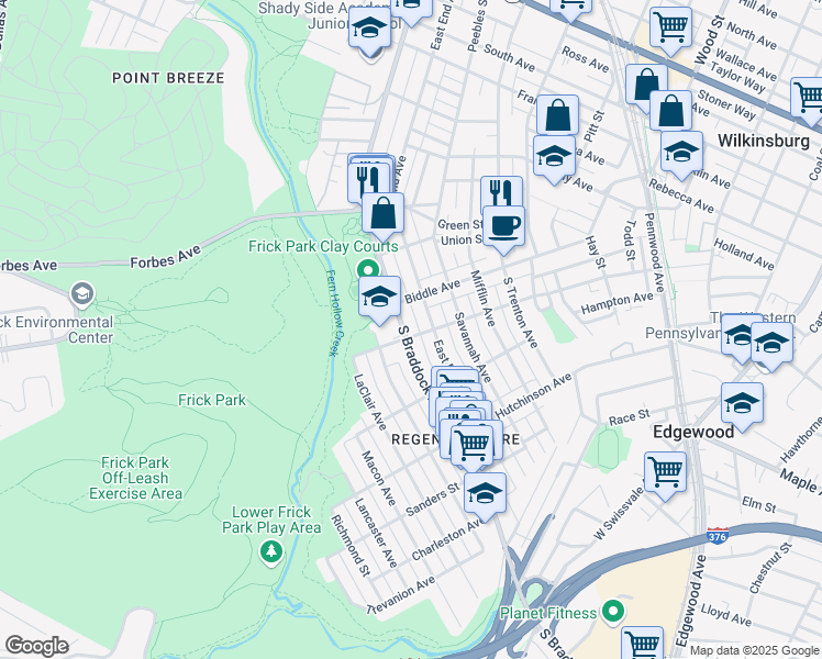 map of restaurants, bars, coffee shops, grocery stores, and more near 906 South Braddock Avenue in Pittsburgh