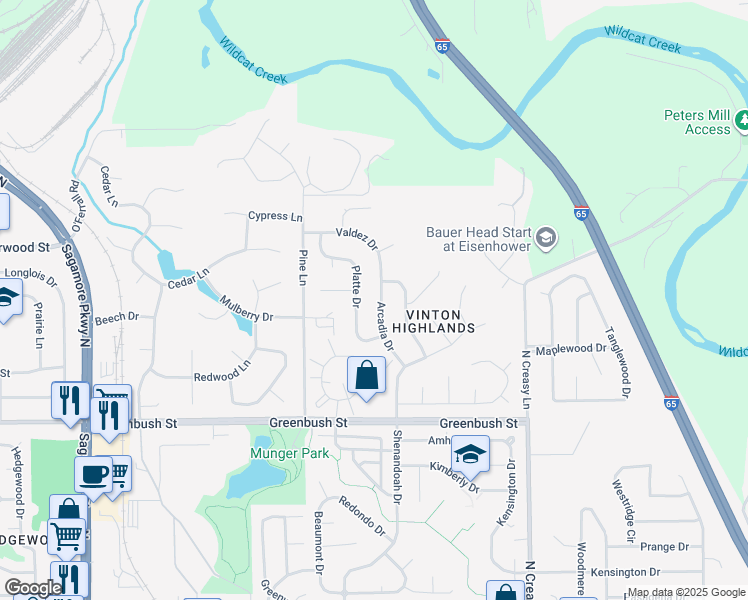 map of restaurants, bars, coffee shops, grocery stores, and more near 1863-1909 Arcadia Drive in Lafayette