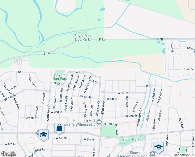 map of restaurants, bars, coffee shops, grocery stores, and more near 4712 West C Street in Greeley