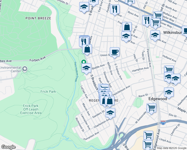 map of restaurants, bars, coffee shops, grocery stores, and more near 906 South Braddock Avenue in Pittsburgh