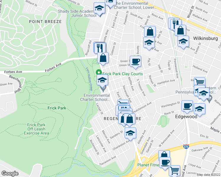 map of restaurants, bars, coffee shops, grocery stores, and more near 825 South Braddock Avenue in Pittsburgh
