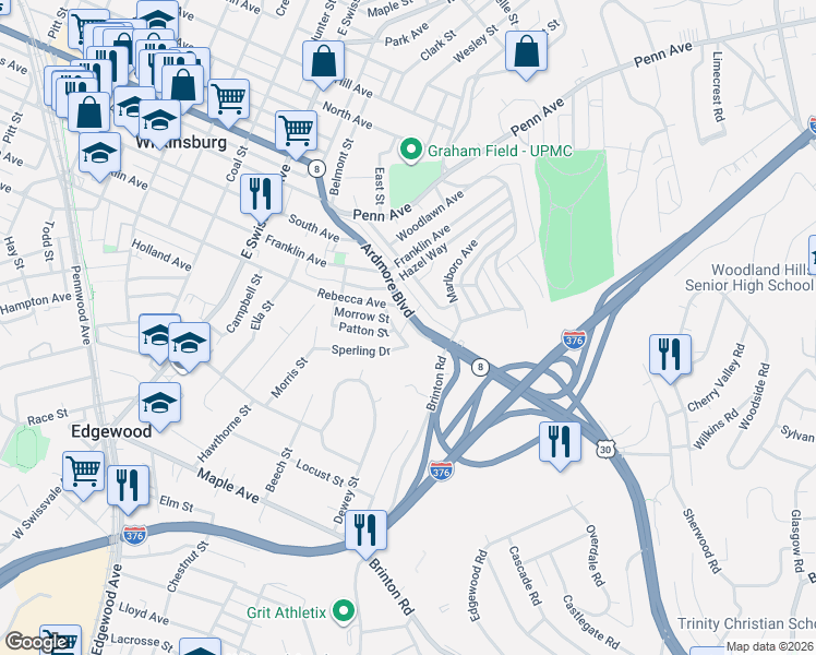 map of restaurants, bars, coffee shops, grocery stores, and more near 465 Reed Street in Pittsburgh