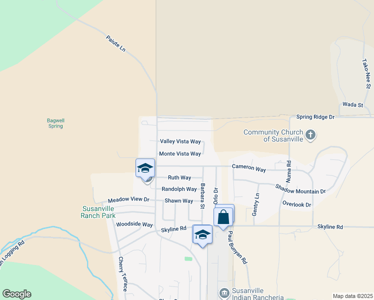 map of restaurants, bars, coffee shops, grocery stores, and more near 705 Monte Vista Way in Susanville