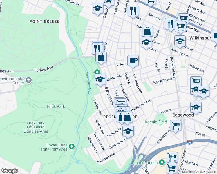 map of restaurants, bars, coffee shops, grocery stores, and more near 906 South Braddock Avenue in Pittsburgh