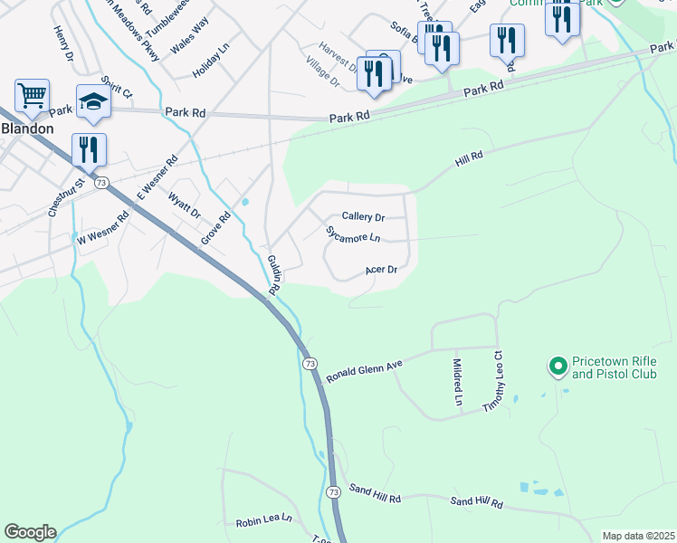 map of restaurants, bars, coffee shops, grocery stores, and more near 434 Acer Drive in Blandon