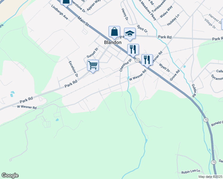 map of restaurants, bars, coffee shops, grocery stores, and more near 93 West Wesner Road in Blandon