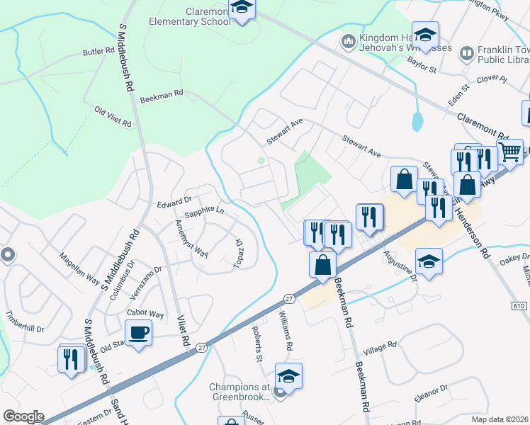 map of restaurants, bars, coffee shops, grocery stores, and more near 133 Rachel Court in Franklin Township