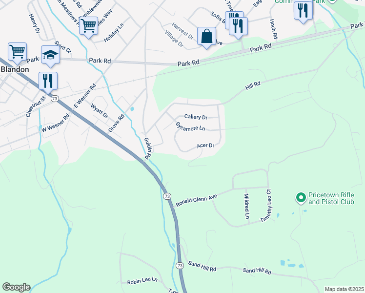 map of restaurants, bars, coffee shops, grocery stores, and more near 434 Acer Drive in Blandon