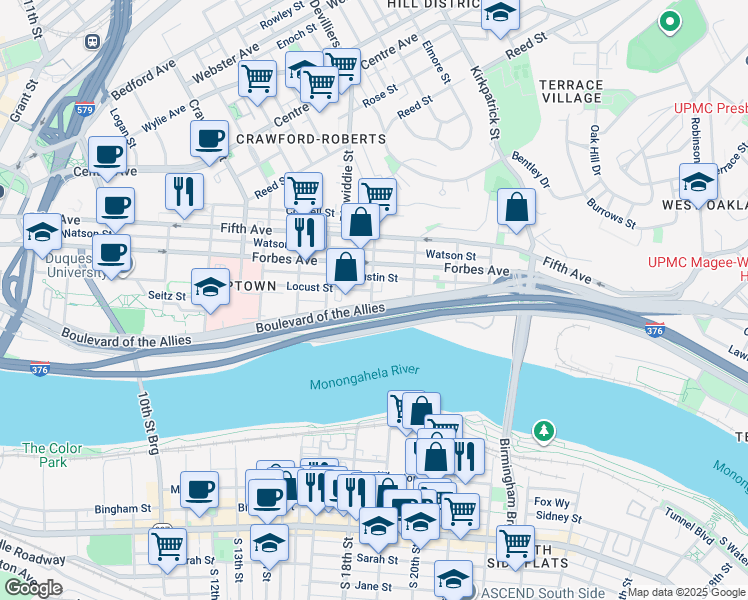 map of restaurants, bars, coffee shops, grocery stores, and more near 41 Gist Street in Pittsburgh