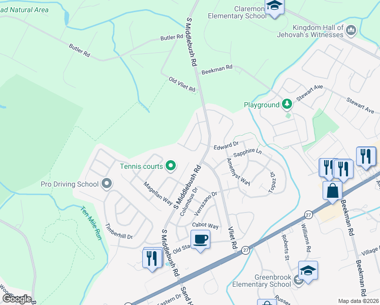 map of restaurants, bars, coffee shops, grocery stores, and more near 52 Gregory Lane in Franklin Township
