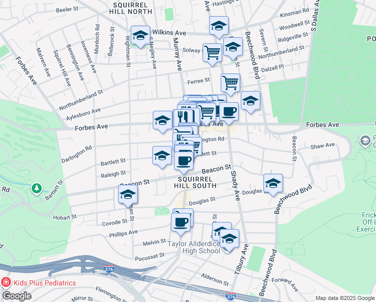 map of restaurants, bars, coffee shops, grocery stores, and more near 1730 Murray Avenue in Pittsburgh