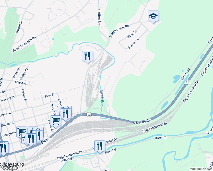 map of restaurants, bars, coffee shops, grocery stores, and more near Berwind Road in Hollidaysburg