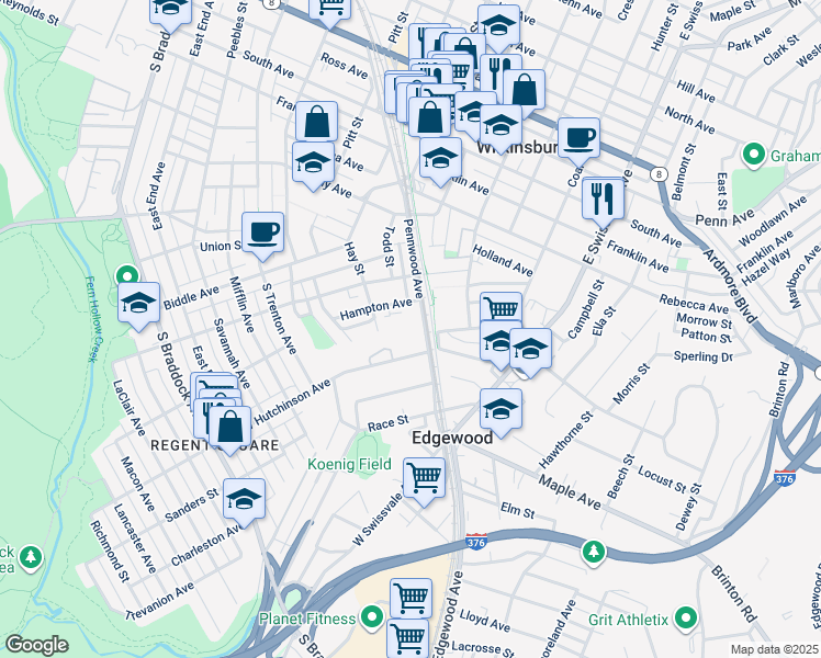 map of restaurants, bars, coffee shops, grocery stores, and more near 616 Hampton Avenue in Pittsburgh