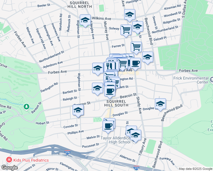 map of restaurants, bars, coffee shops, grocery stores, and more near 1730 Murray Avenue in Pittsburgh