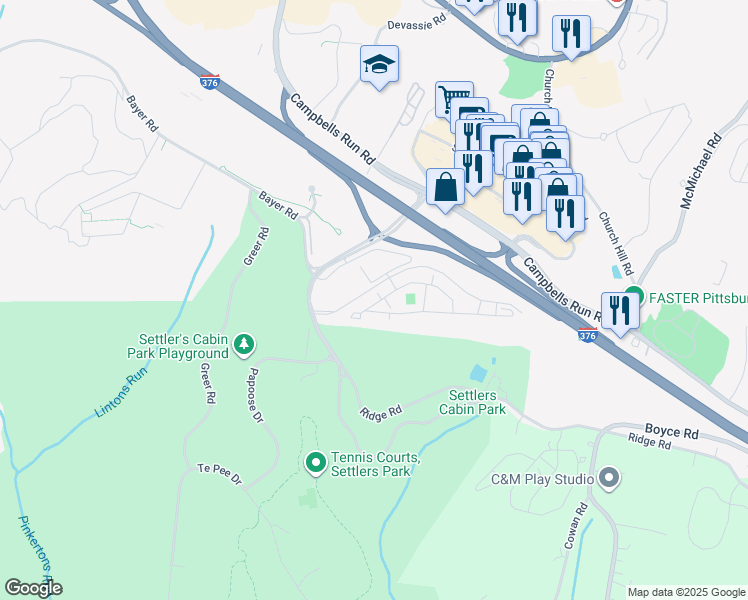 map of restaurants, bars, coffee shops, grocery stores, and more near 911 Chestnut Ridge Drive in Pittsburgh
