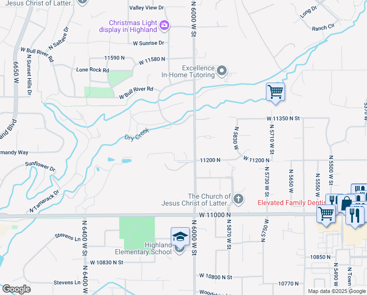 map of restaurants, bars, coffee shops, grocery stores, and more near 6024 Hawkstone Way in Highland