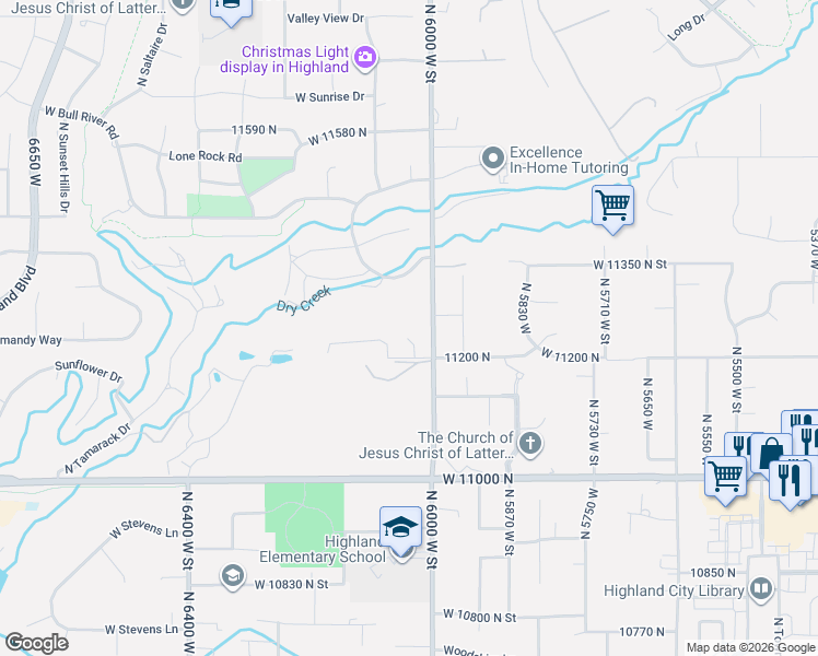 map of restaurants, bars, coffee shops, grocery stores, and more near 6024 Hawkstone Way in Highland