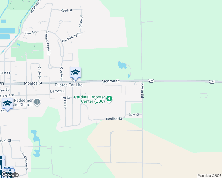 map of restaurants, bars, coffee shops, grocery stores, and more near 901 East Monroe Street in New Bremen
