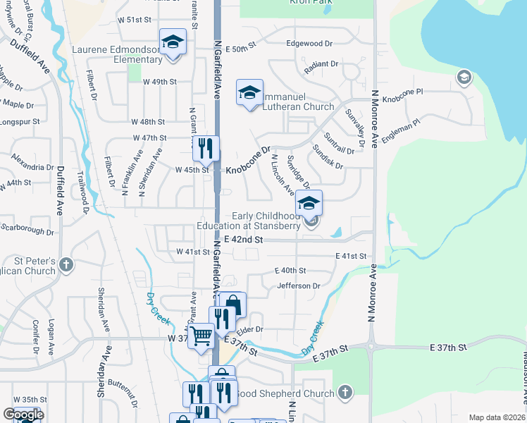 map of restaurants, bars, coffee shops, grocery stores, and more near 4463 Sunshine Circle in Loveland