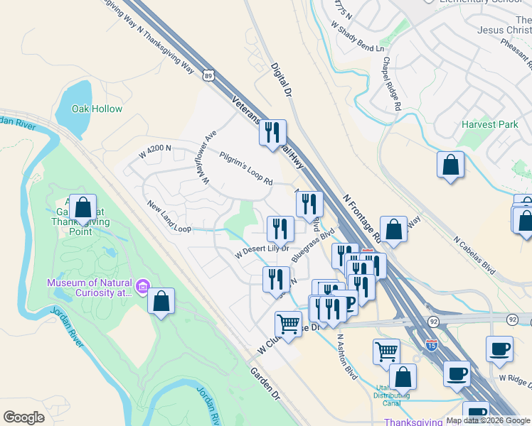 map of restaurants, bars, coffee shops, grocery stores, and more near 3170 West Davencourt Loop in Lehi