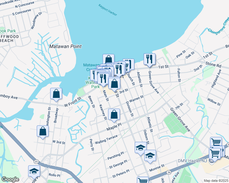 map of restaurants, bars, coffee shops, grocery stores, and more near in Keyport