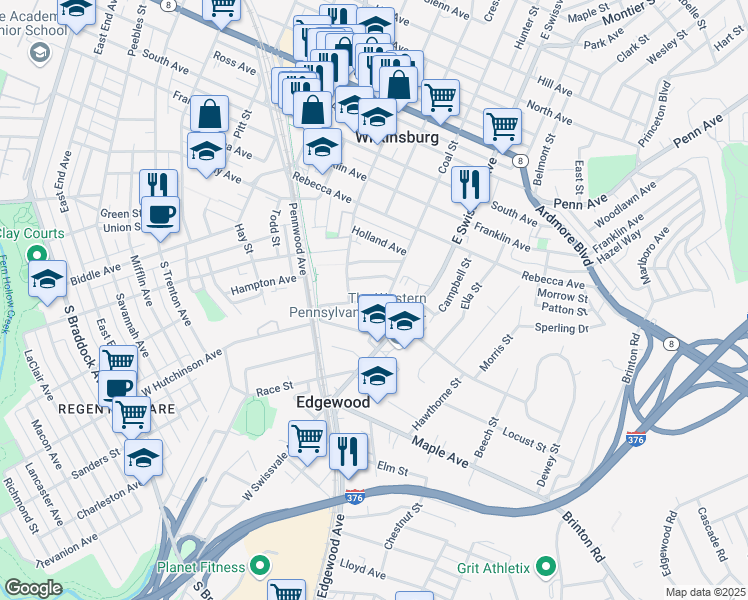 map of restaurants, bars, coffee shops, grocery stores, and more near 521 Coal Street in Pittsburgh