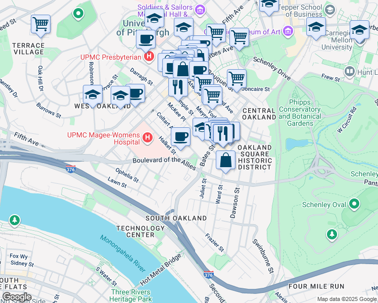map of restaurants, bars, coffee shops, grocery stores, and more near 339 Coltart Avenue in Pittsburgh
