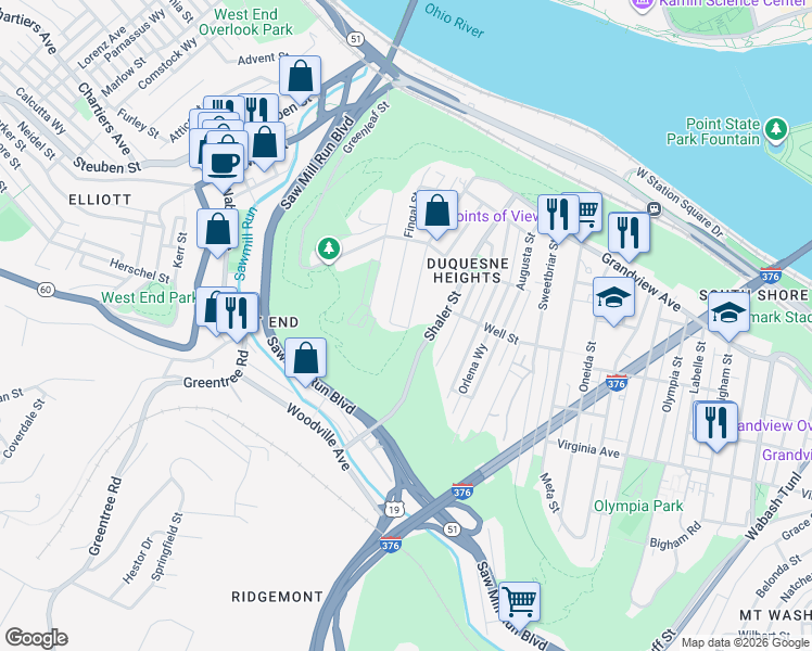 map of restaurants, bars, coffee shops, grocery stores, and more near 370 Fingal Street in Pittsburgh
