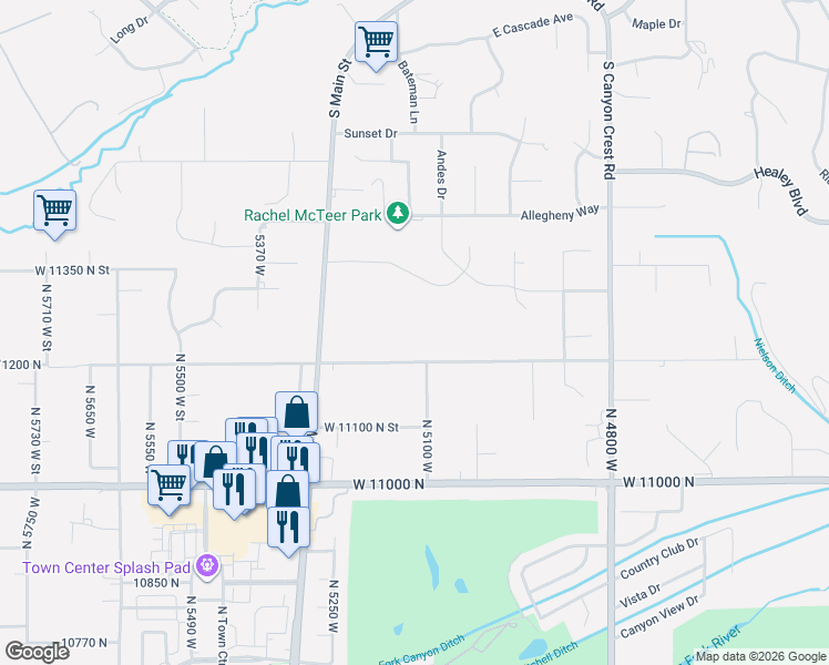 map of restaurants, bars, coffee shops, grocery stores, and more near 5060 West 11200 North in Highland