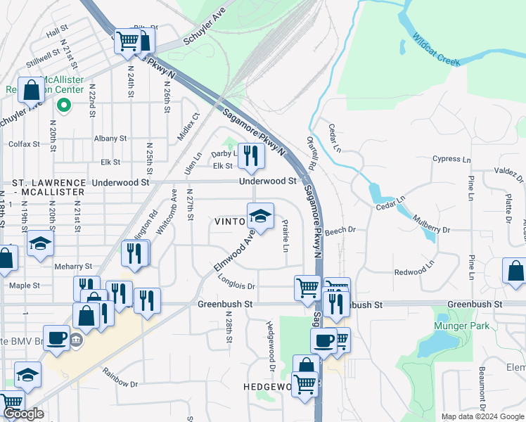 map of restaurants, bars, coffee shops, grocery stores, and more near 3101-3103 Longlois Drive in Lafayette
