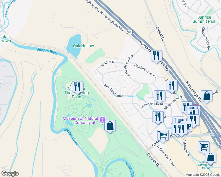 map of restaurants, bars, coffee shops, grocery stores, and more near 3599 New Land Loop in Lehi