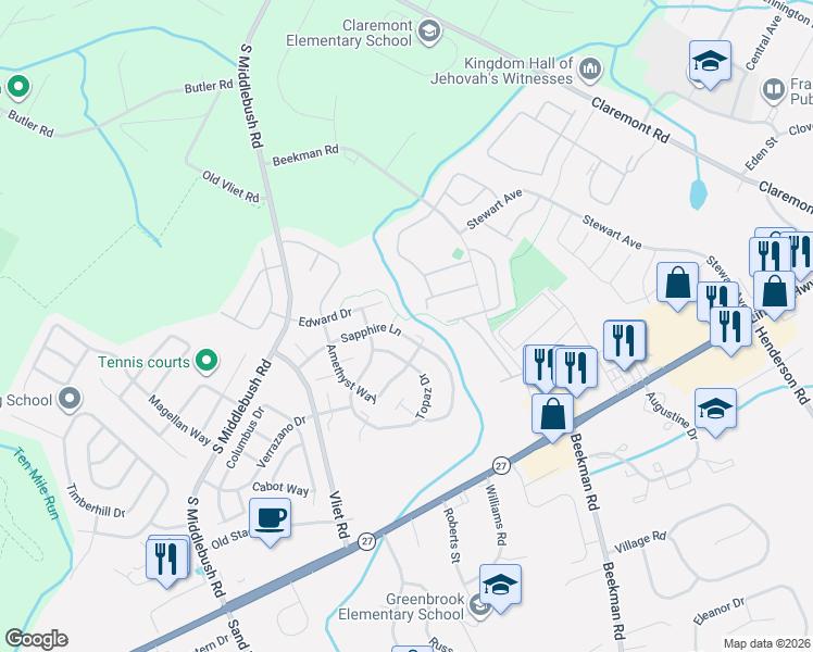 map of restaurants, bars, coffee shops, grocery stores, and more near 88 Lindsey Court in Franklin Township