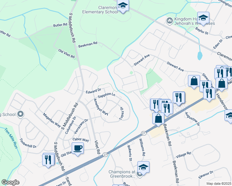 map of restaurants, bars, coffee shops, grocery stores, and more near 88 Lindsey Court in Franklin Township